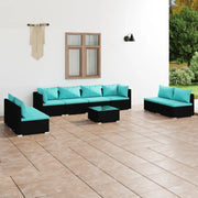 Set Divani da Giardino 9 pz con Cuscini in Polyrattan Nero 3102257