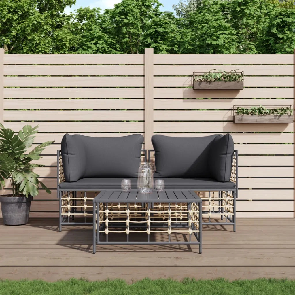 Set Divani da Giardino 3 pz con Cuscini Antracite in Polyrattan 3186693