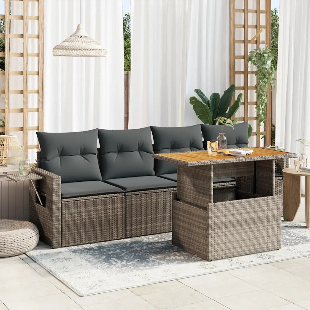 Set Divano da Giardino 5 pz con Cuscini Grigio in Polyrattan 3327098