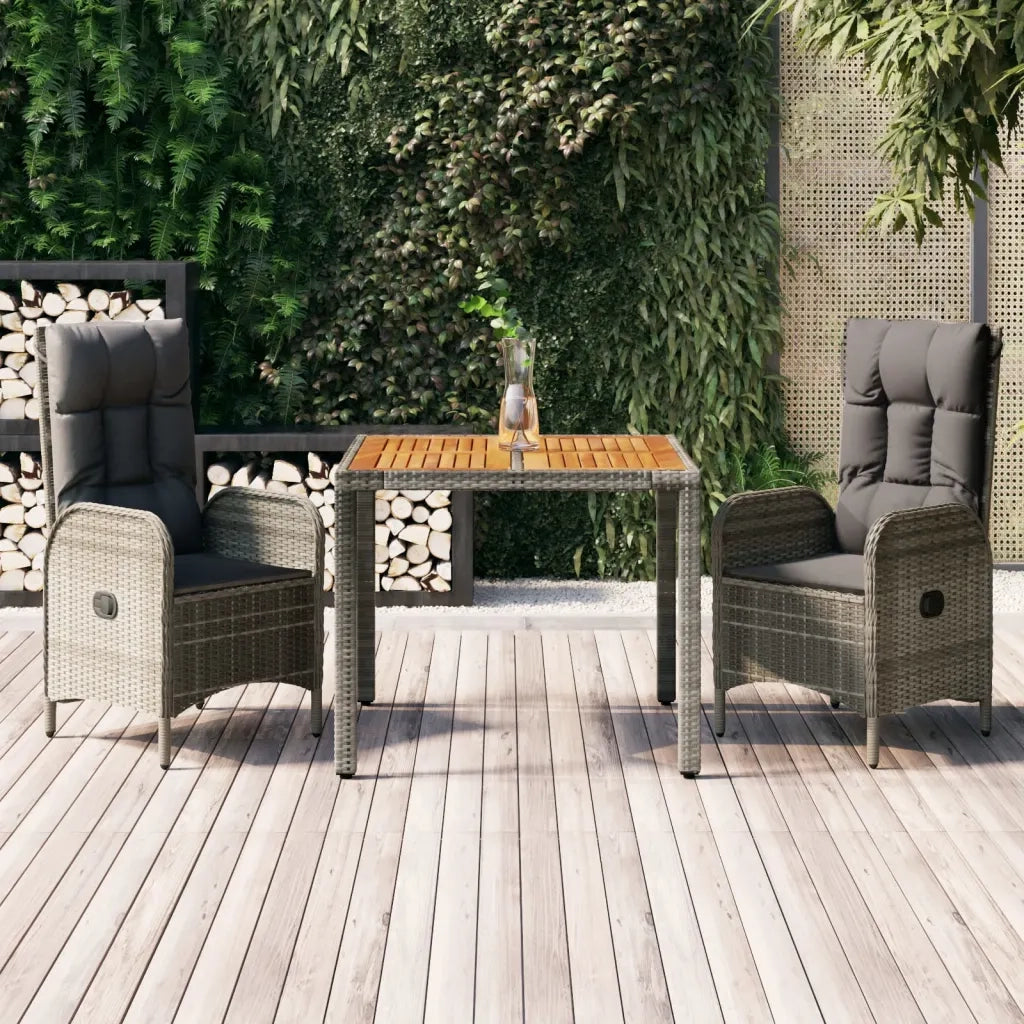 Set da Pranzo da Giardino 3 pz con Cuscini in Polyrattan Grigio 3185038