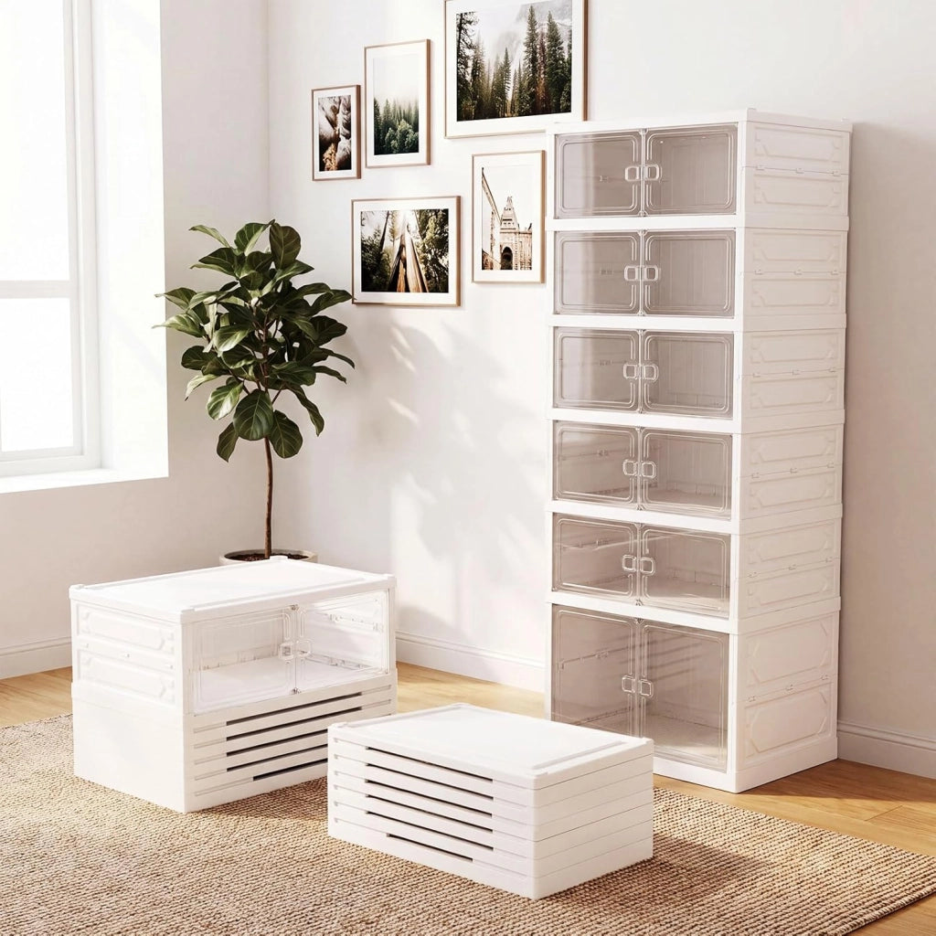 Scarpiera Salvaspazio Pieghevole, Scatole per Scarpe a 6 Livelli per 12 Paia con Porte Magnetiche Trasparenti, Portascarpe per Ingresso, Soggiorno e Camera da Letto, 45 x 35 x 117 cm