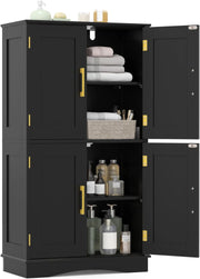 Mobile da bagno, mobile da bagno, 4 ante e 2 ripiani rimovibili, regolabili in 3 posizioni, 2 kit anti-ribaltamento, per cucina, sala da pranzo, soggiorno (nero)