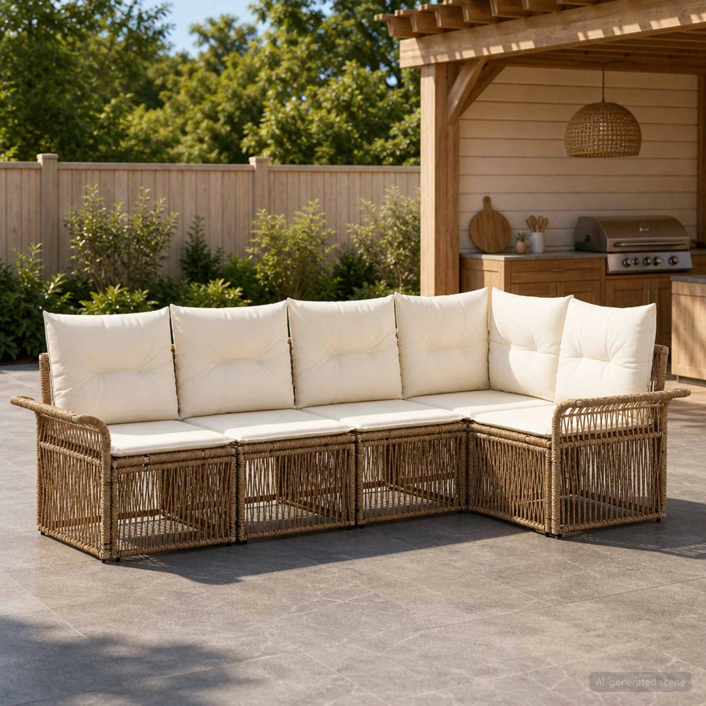 Set Divano da Giardino 5 pz Beige polyrattan 3434829