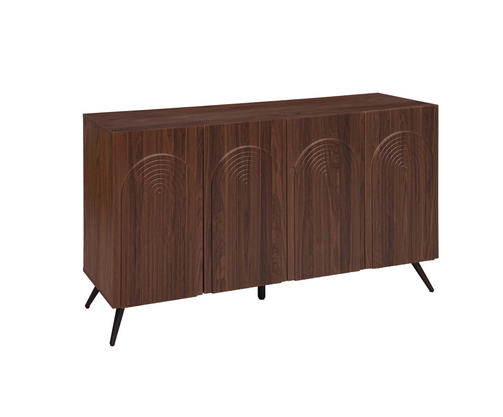 Credenza design Mid-Century - Zephmum- Noce, ante ad arco, piedi dorati