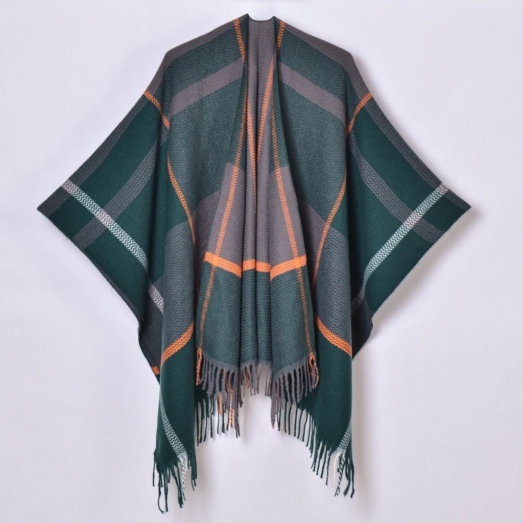 Nuovo scialle diviso con nappe, sciarpa semplice a quadri jacquard da donna