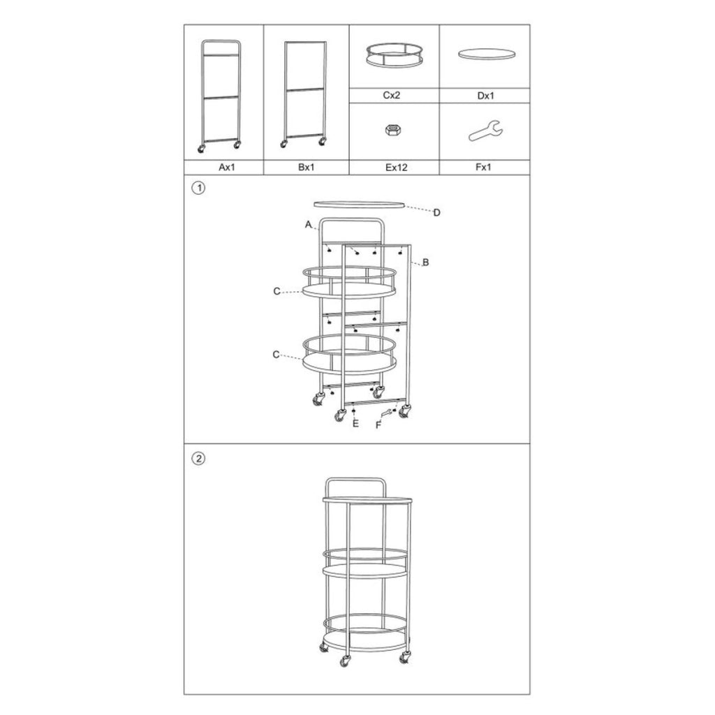 Carrello Arex in ferro e MDF nero e rovere – 40 x 41,5 x H 82 cm