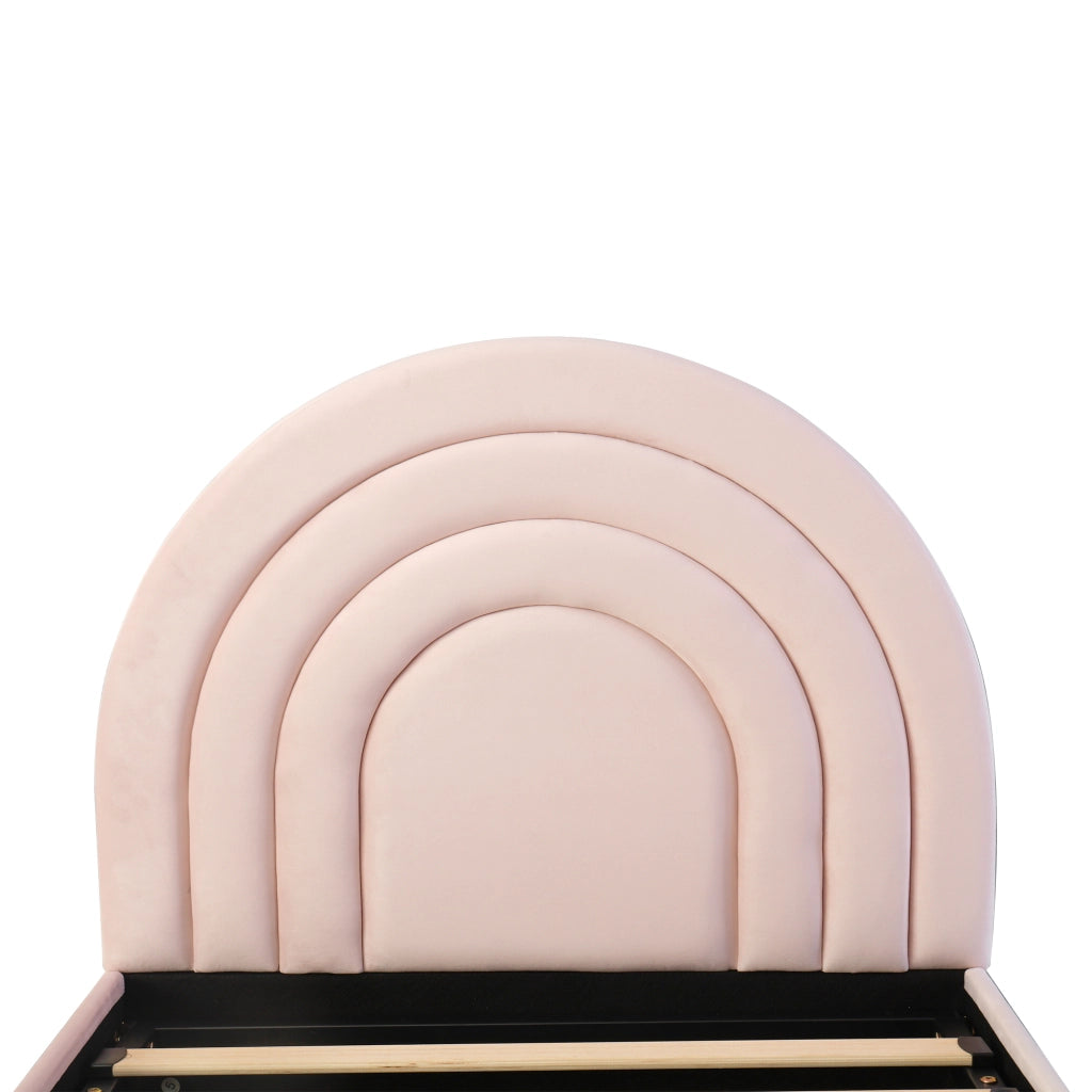 Letto per bambini imbottito 90x200cm con testiera e listelli di legno rosa