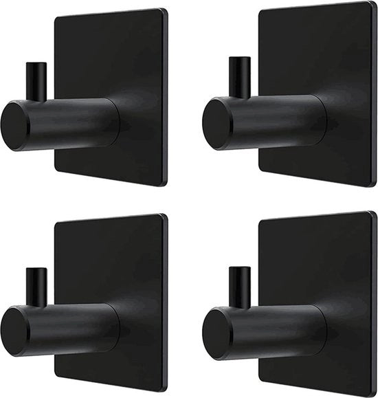 Set di 4 Hanger per Asciugamani e Abiti in Acciaio Inossidabile - Nero - Adesivo Self-Adhesive Washing Machine