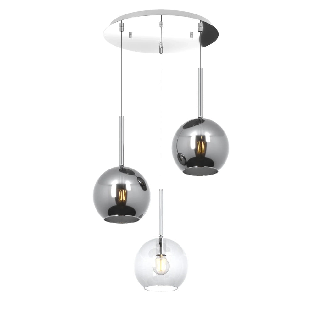 Lampadario Tondo Contemporaneo Future Metallo Cromo Vetro Trasp-Cromo 3 Luci E27