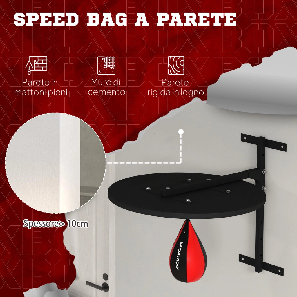 Punching Ball a Muro con Speed Bag Girevole a 360¡ã e Regolabile su 7 Altezze. Nero e Rosso
