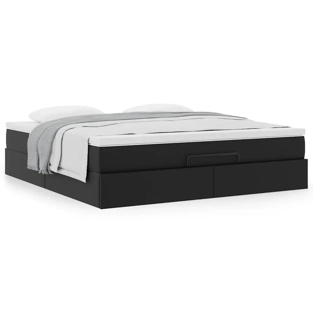 Struttura Letto Pouf con Materasso Nero 160x200 cm Similpelle 3311046