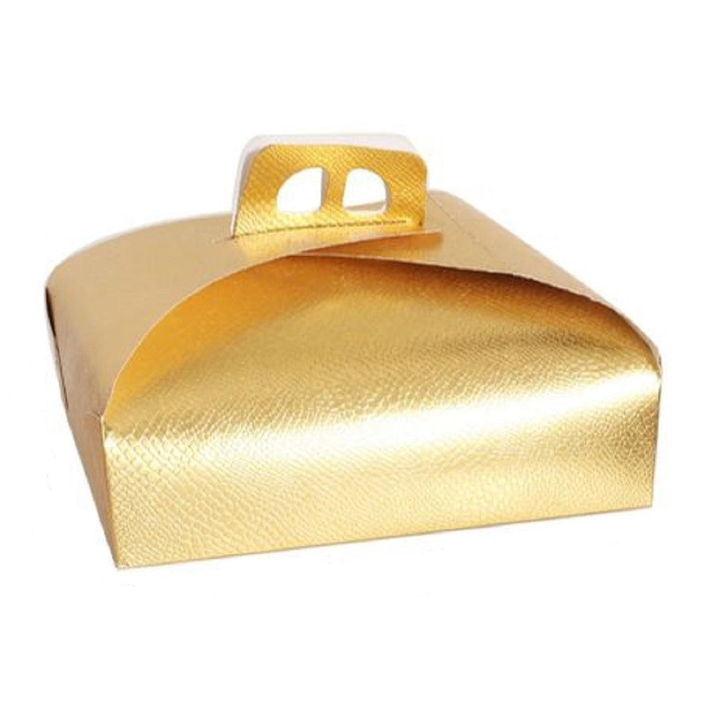 Trade Shop - Set 3 Pz Scatola Porta Torta Oro 33x33cm Per Dolci Paste Pasticceria Festa 58008 -