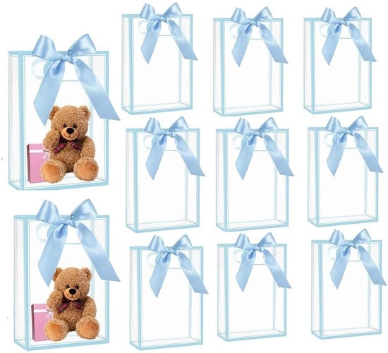 Confezioni regalo 12 pezzi - Sacchetti in PVC trasparente - Borse riutilizzabili - Maniglie - Sacchetti di regalo - 15 x 24 x 8 cm - Design elegante - Confezioni di regalo