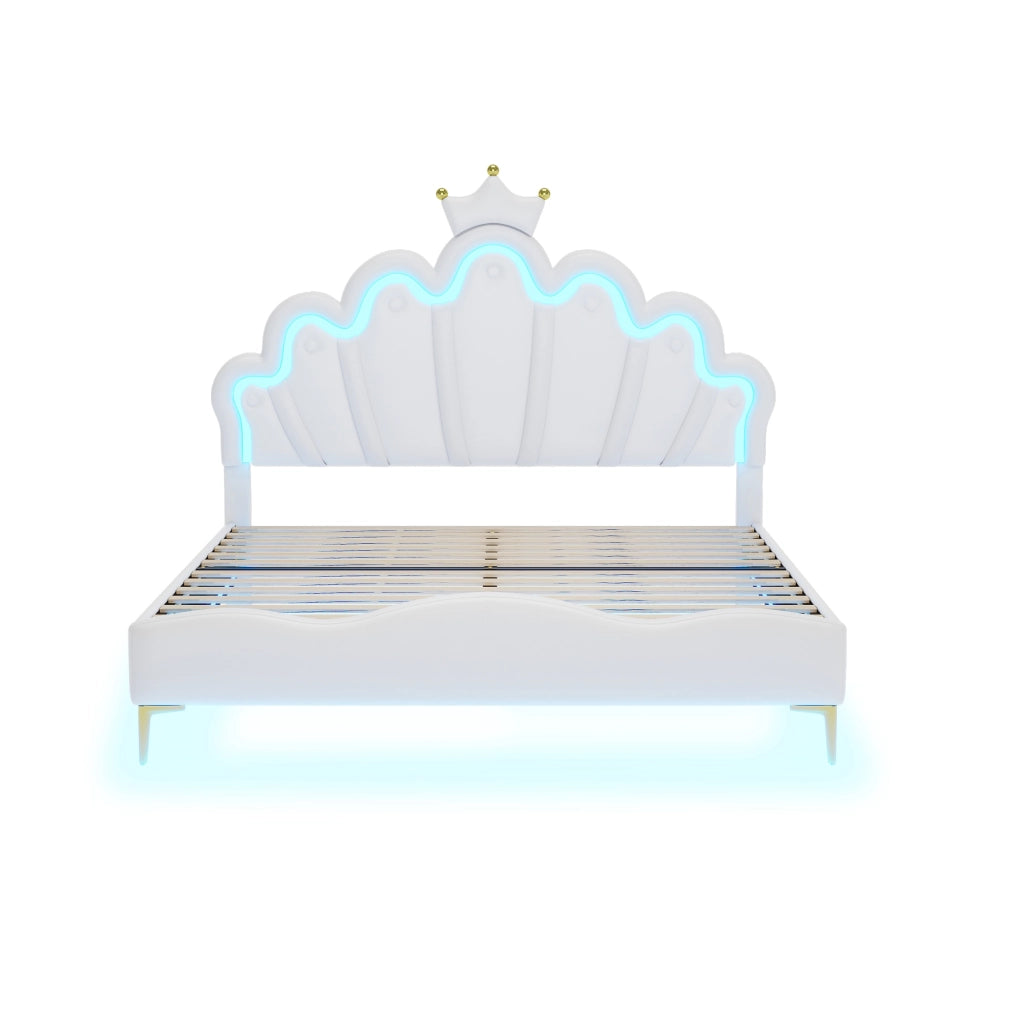 LETTO 140x200 cm in PU Bianco con LED