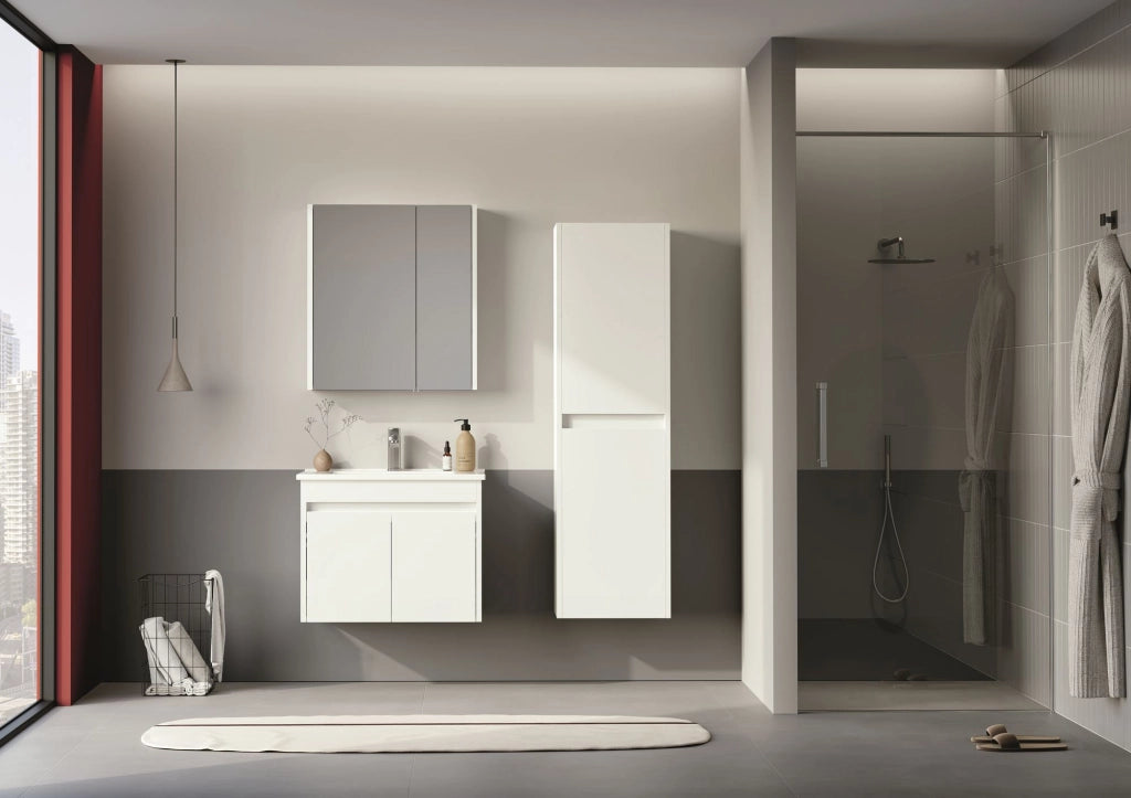 Mobile da bagno con specchio "Arno 60" - 60 x 16 x 66 cm - Bianco