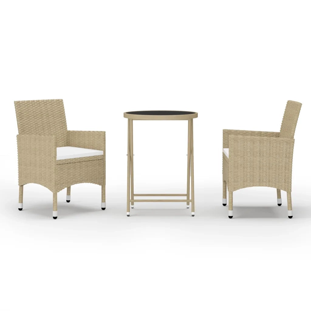 Set Bistrot da Giardino 3 pz Polyrattan e Vetro Temperato Beige cod mxl 37924