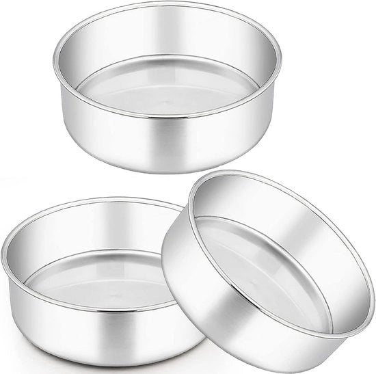 Torta rotonda 20 cm - Set da 3 - Muffiniera - Acciaio inossidabile - Pronto per lavastoviglie