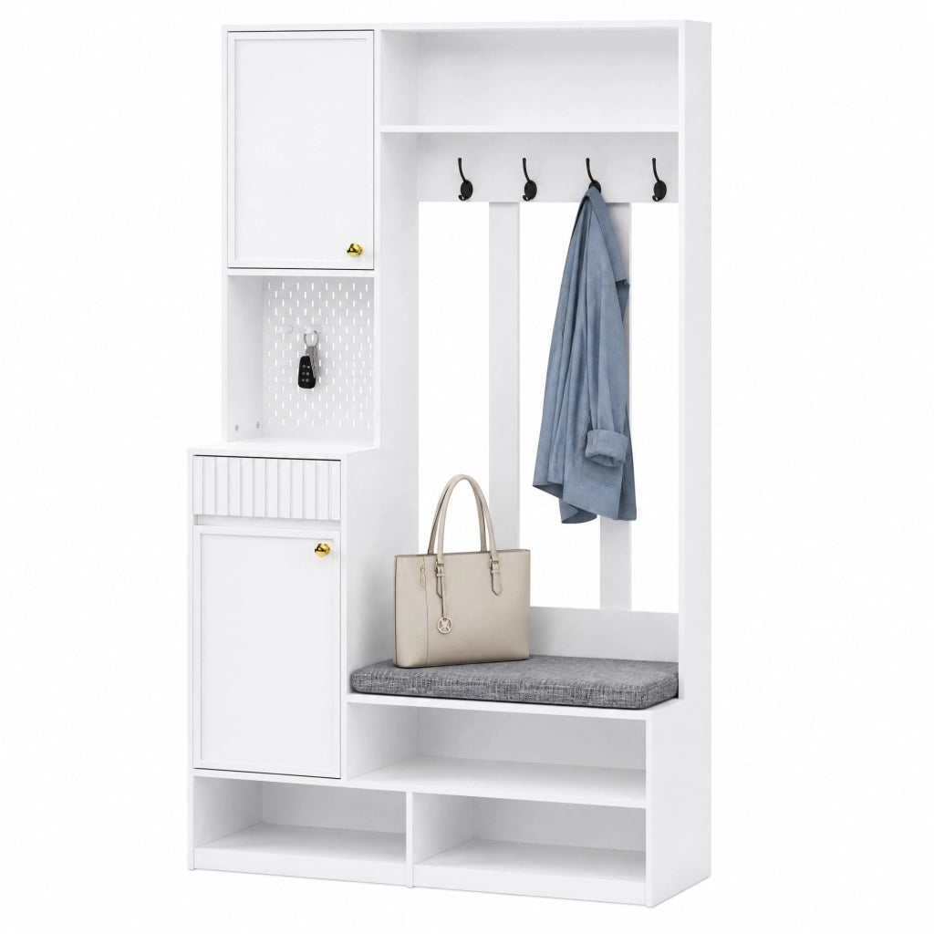 Mobile da ingresso 6 in 1 con panca, appendiabiti e cassetti, bianco