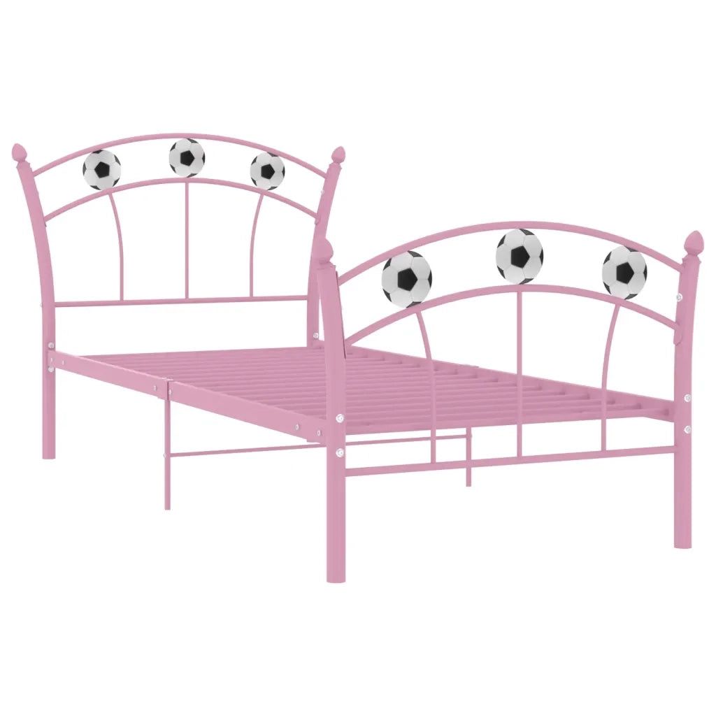Giroletto con Motivo Calcio-Struttura Letto in Metallo Rosa 90x200 cm