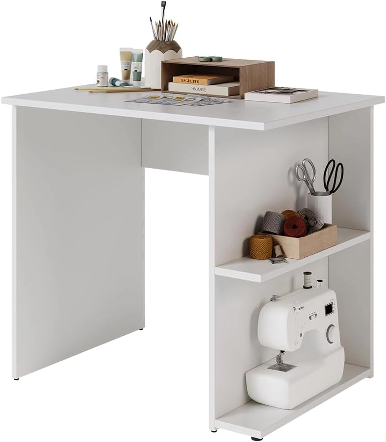 Scrivania con ripiani Simple, Bianco, 82 x 60 cm, con due ripiani aperti per spazio di appoggio aggiuntivo