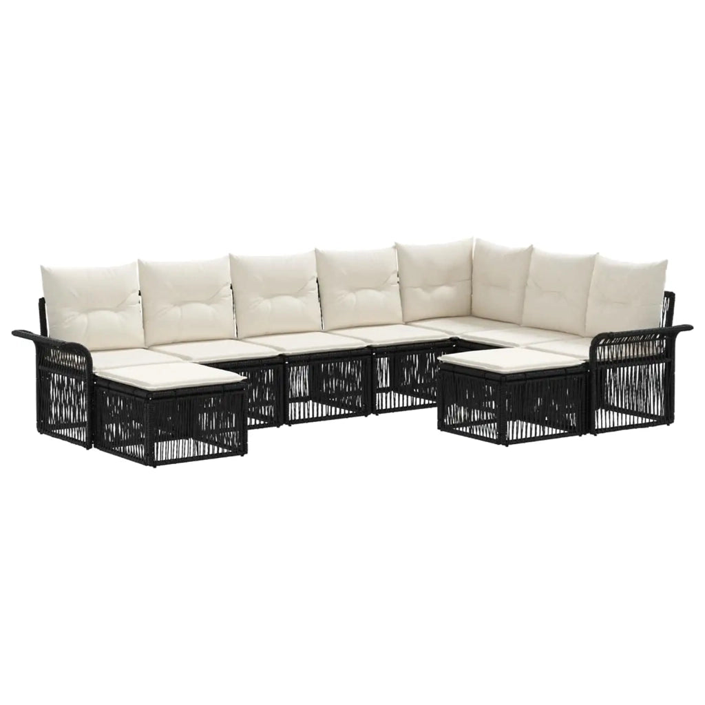 Set Divano da Giardino 9 pcs Nero e Bianco Crema polyrattan 3435016