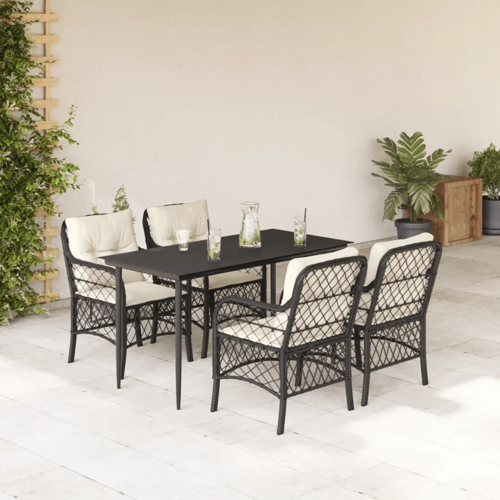 Set da Pranzo da Giardino 5 pz Nero con Cuscini in Polyrattan