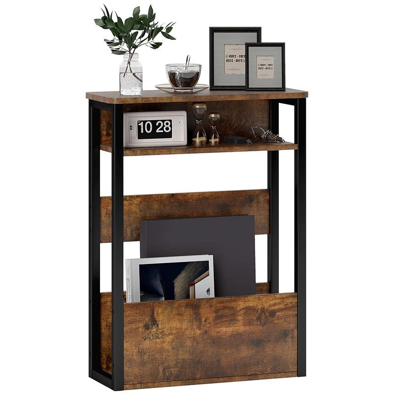 TAVOLINO DA SOGGIORNO IN STILE INDUSTRIALE CON 2 RIPIANI, IN LEGNO E METALLO, 46X18X58.5 CM, MARRONE