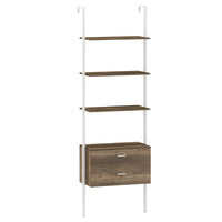 Libreria a scala a 6 ripiani con 2 cassetti e struttura in metallo-Libreria a scala da parete alto 184 cm Grigio chiaro