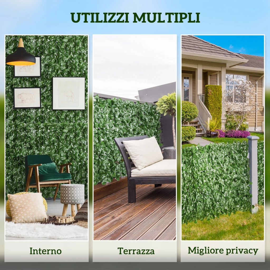 Rotolo di Siepe Finta per Balcone e Giardino 300x100 cm con Foglie di Edera in PE Verde Scuro