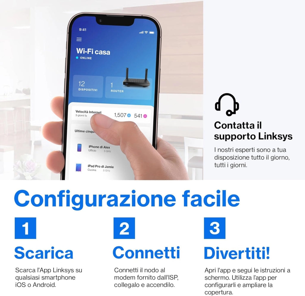 Router Wifi mesh Tri-Band Hydra Pro 6E, wireless, accesso alla banda 6 GHz, velocità massima 6.6 Gbps, copertura 250 m², piu 55 dispositivi