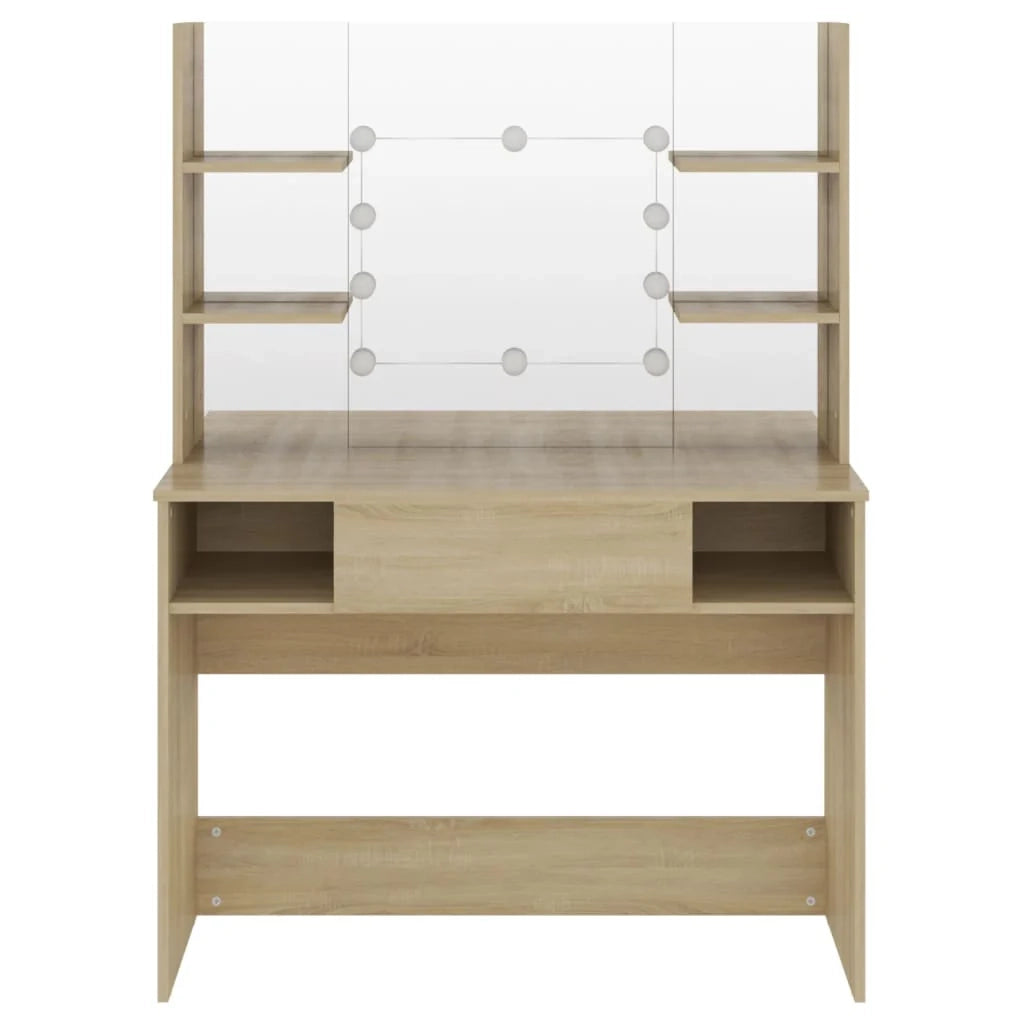 Toeletta tavolo da trucco di design mobile da camera da letto con illuminazione a LED 100 x 40 x 135 cm MDF finitura rovere 02_0006307