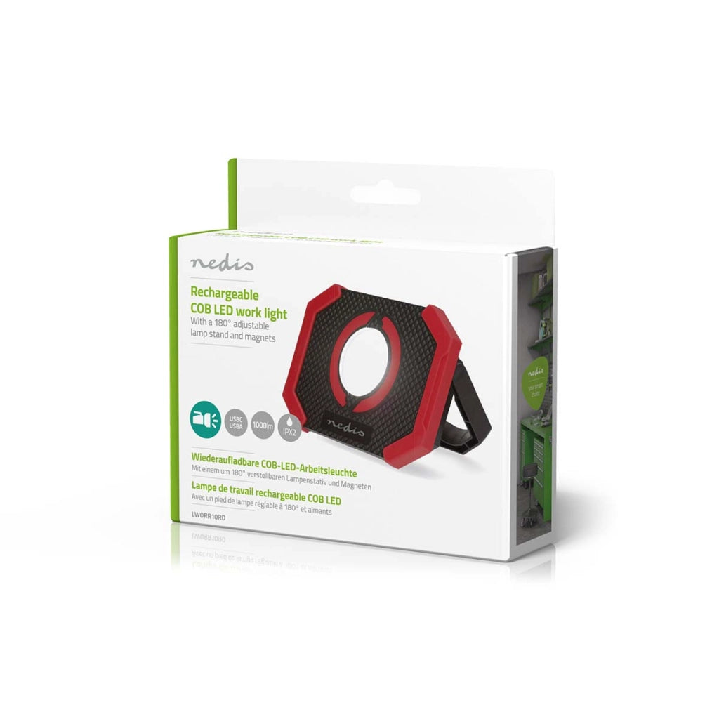 Lampada da lavoro a LED ricaricabile da 10W 1000lm con supporto a magnete Nero / Rosso Nedis