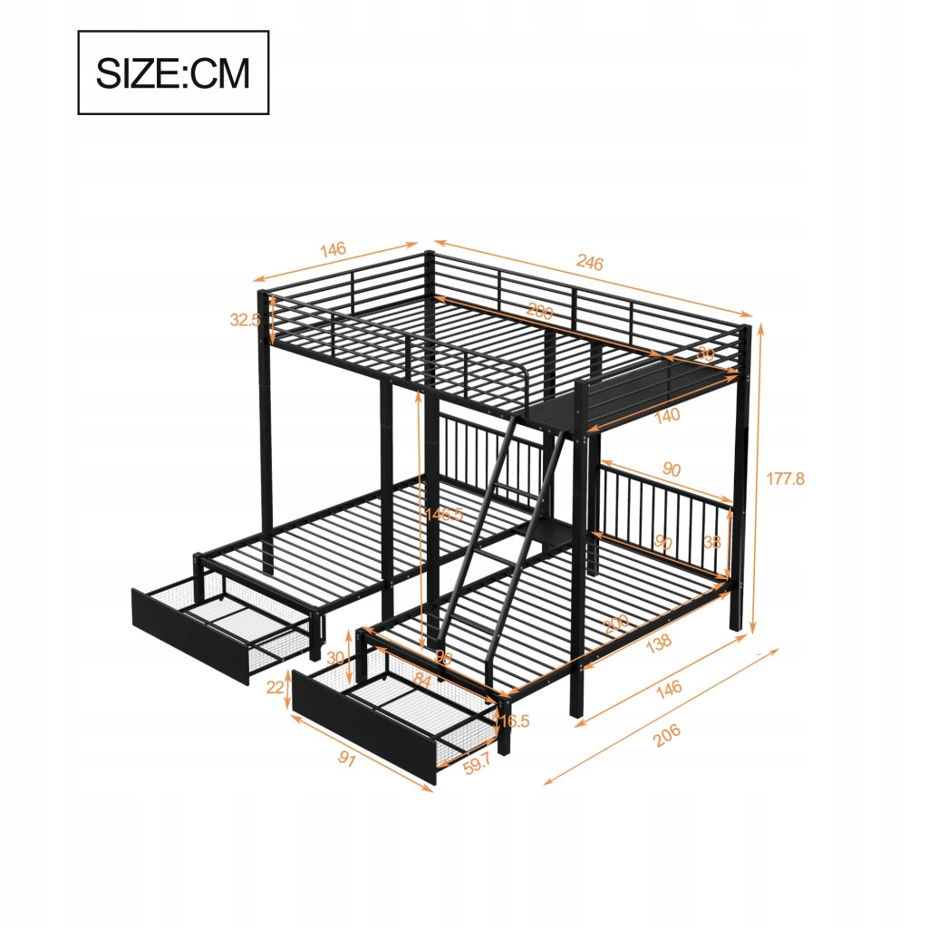 Letto a castello 3 in 1 - Xylo - 90x200 - Nero