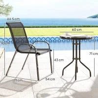 Set da Giardino 3 Pezzi con 2 Sedie da Giardino 54x71x93 cm e Tavolino Rotondo Ø60x71 cm in Acciaio Nero