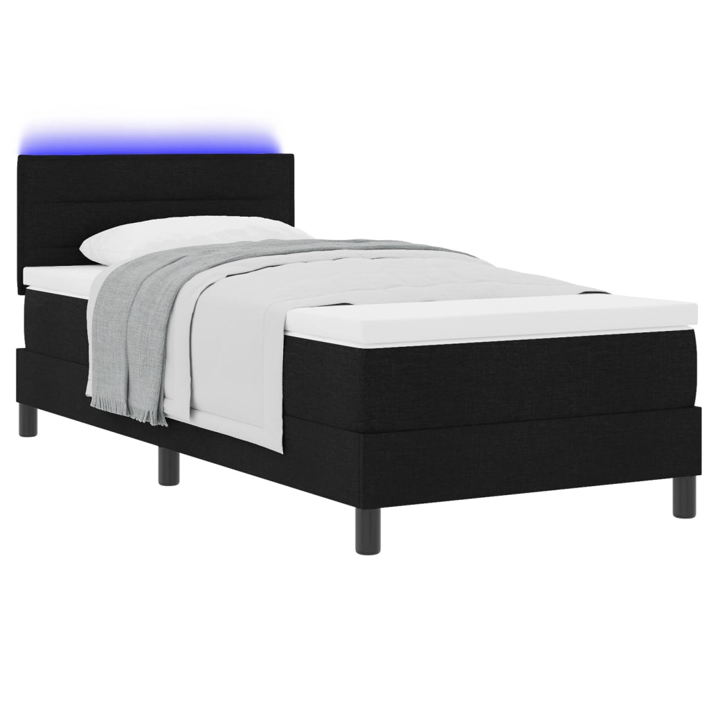 Letto Box Spring con Materasso e LED Nero 80x200 cm Tessuto