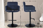 Set di 2 sgabelli da bar Los Angeles in velluto blu,nero