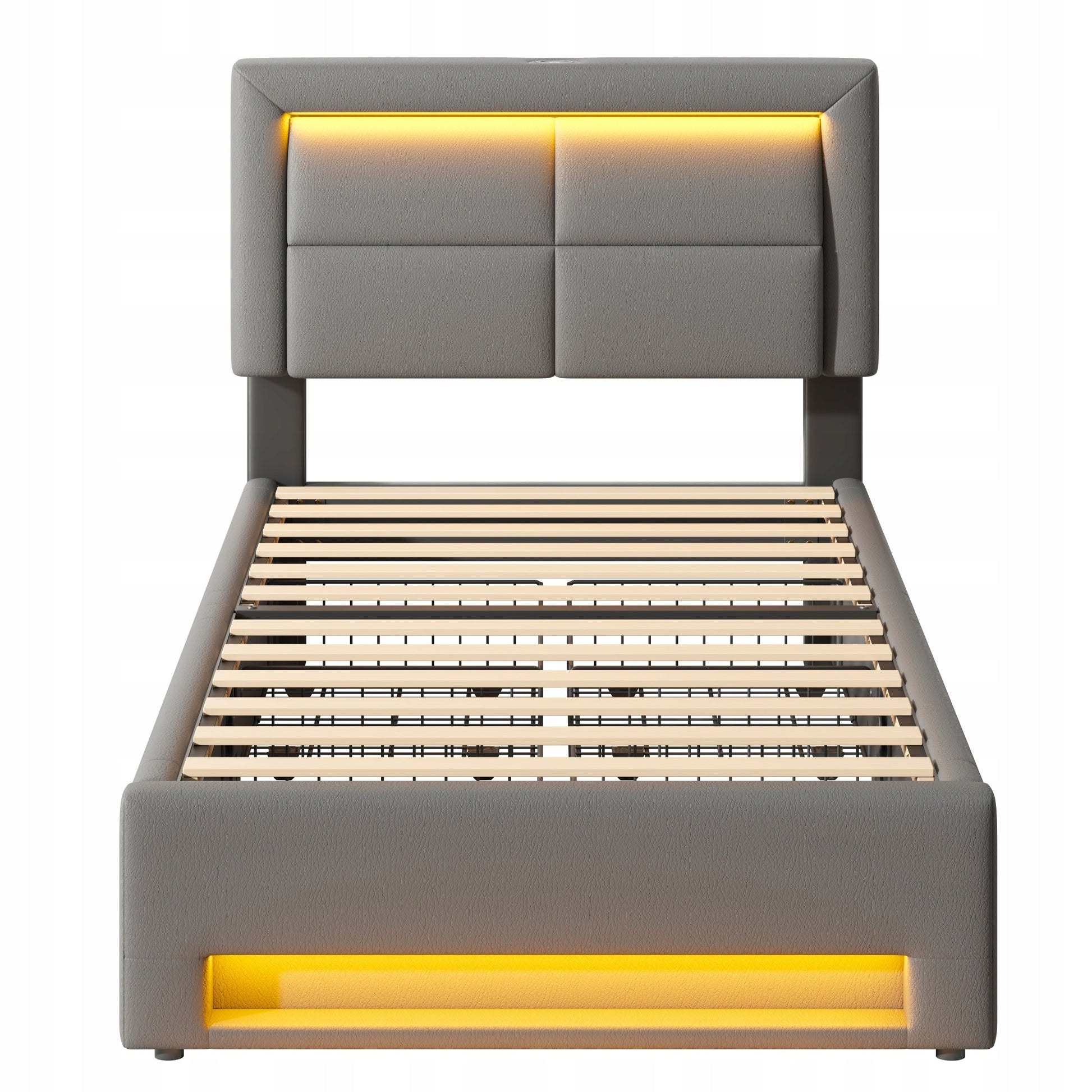 Letto singolo 90x200cm - Xylo - LED, Pelle Ecologica, Nero