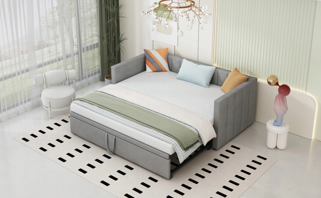 Divano letto 90x200 - Xylo - Grigio, velluto, senza materasso