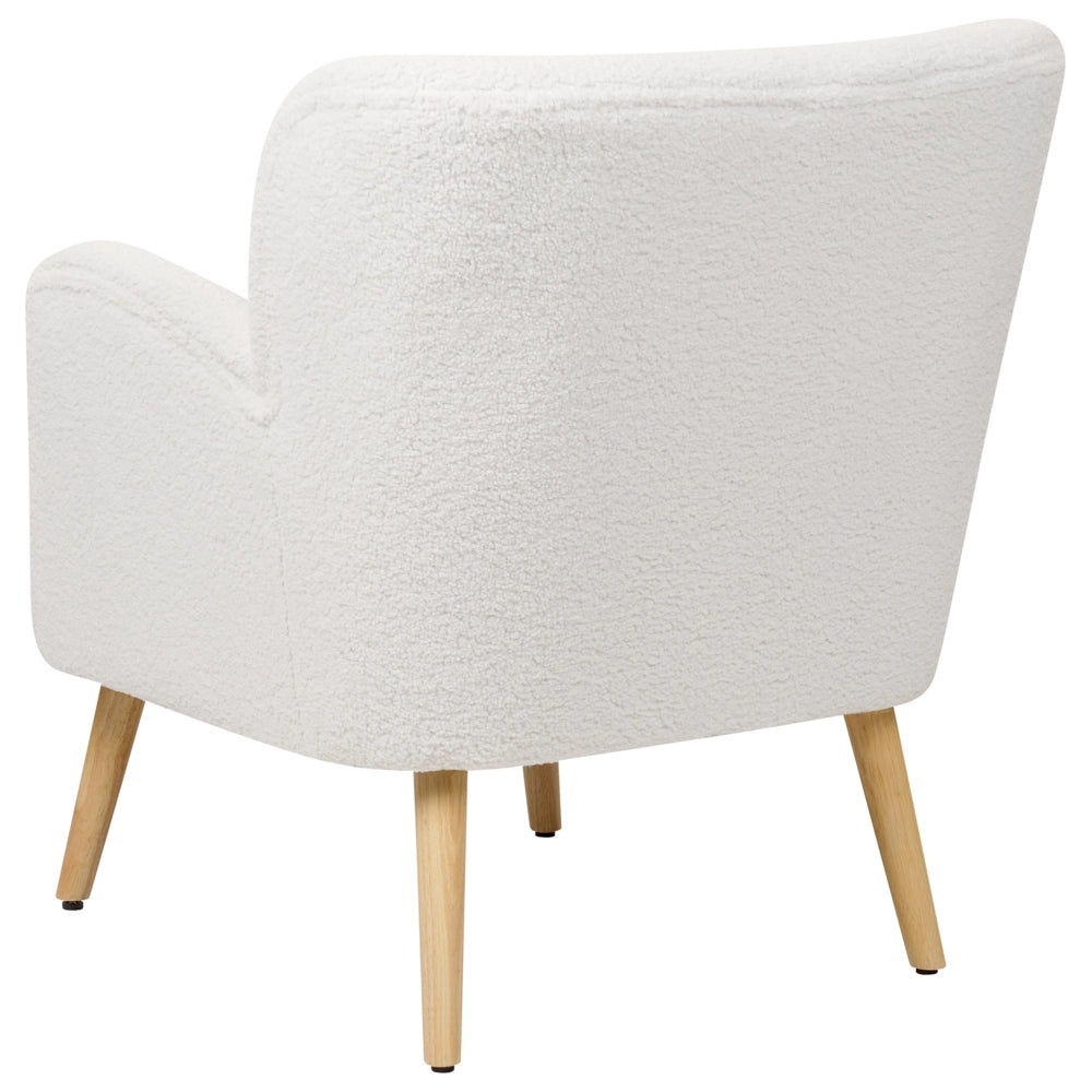 Poltrona Boucle bianco Rivestimento poggiapiedi Gambe in legno Motivo solido Retro Boho Soggiorno