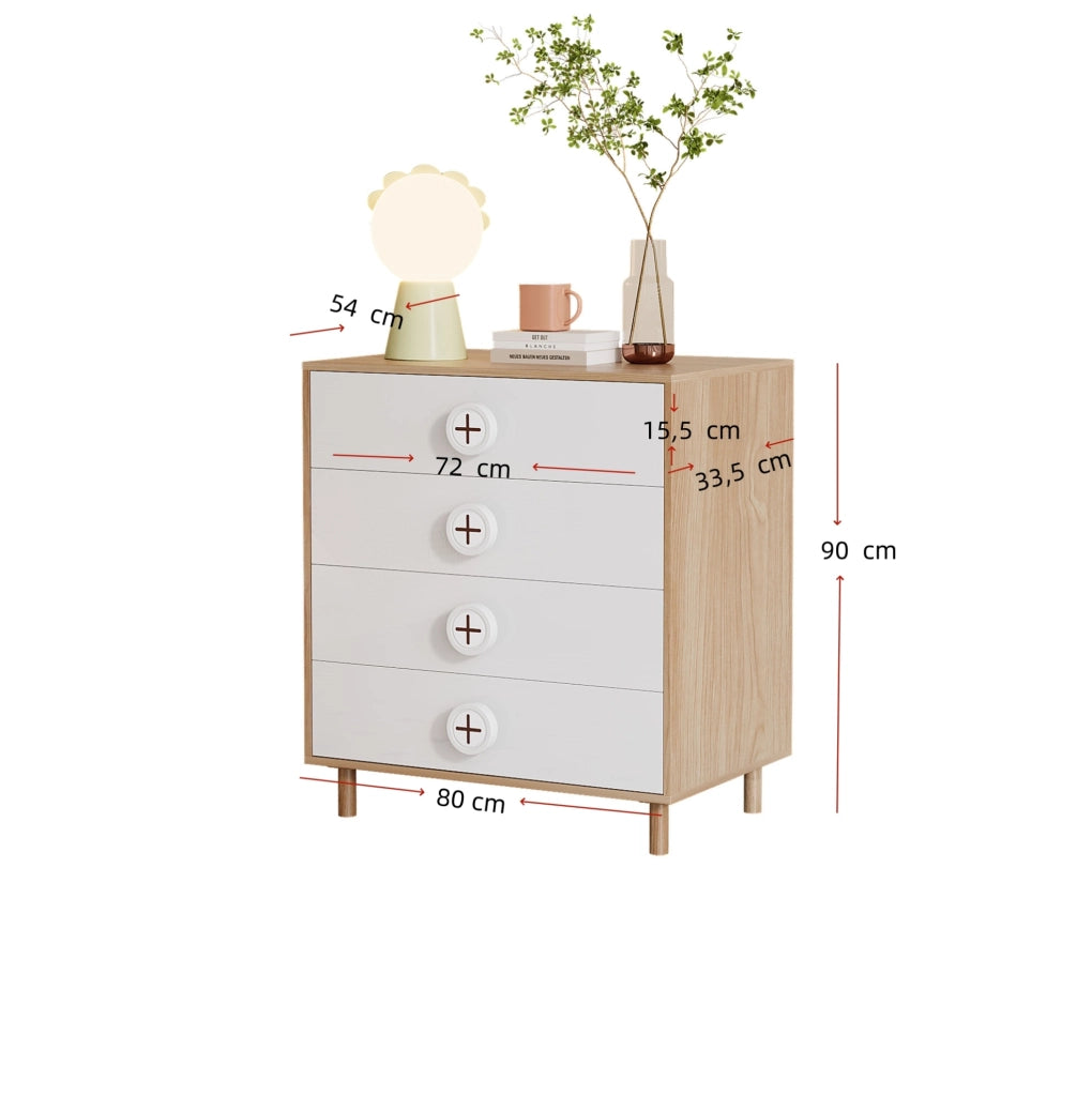 Mobile contenitore con 4 cassetti in MDF bianco e naturale 80 x 54 x 90 cm