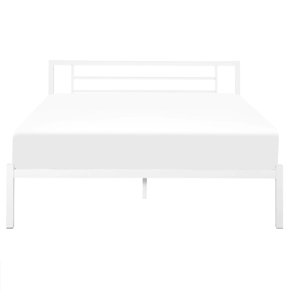 Letto in metallo bianco 160 x 200 cm doghe in legno massello industriale minimalista