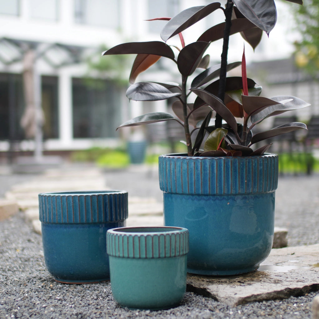 Set 3 vasi da giardino in ceramica turchese Ø 38/30;5/23 cm HOMVRA