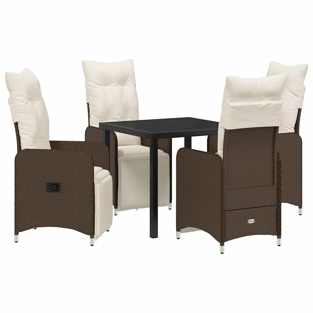 Set da Pranzo per Giardino con cuscino 5 pcs Marrone polyrattan 3379668