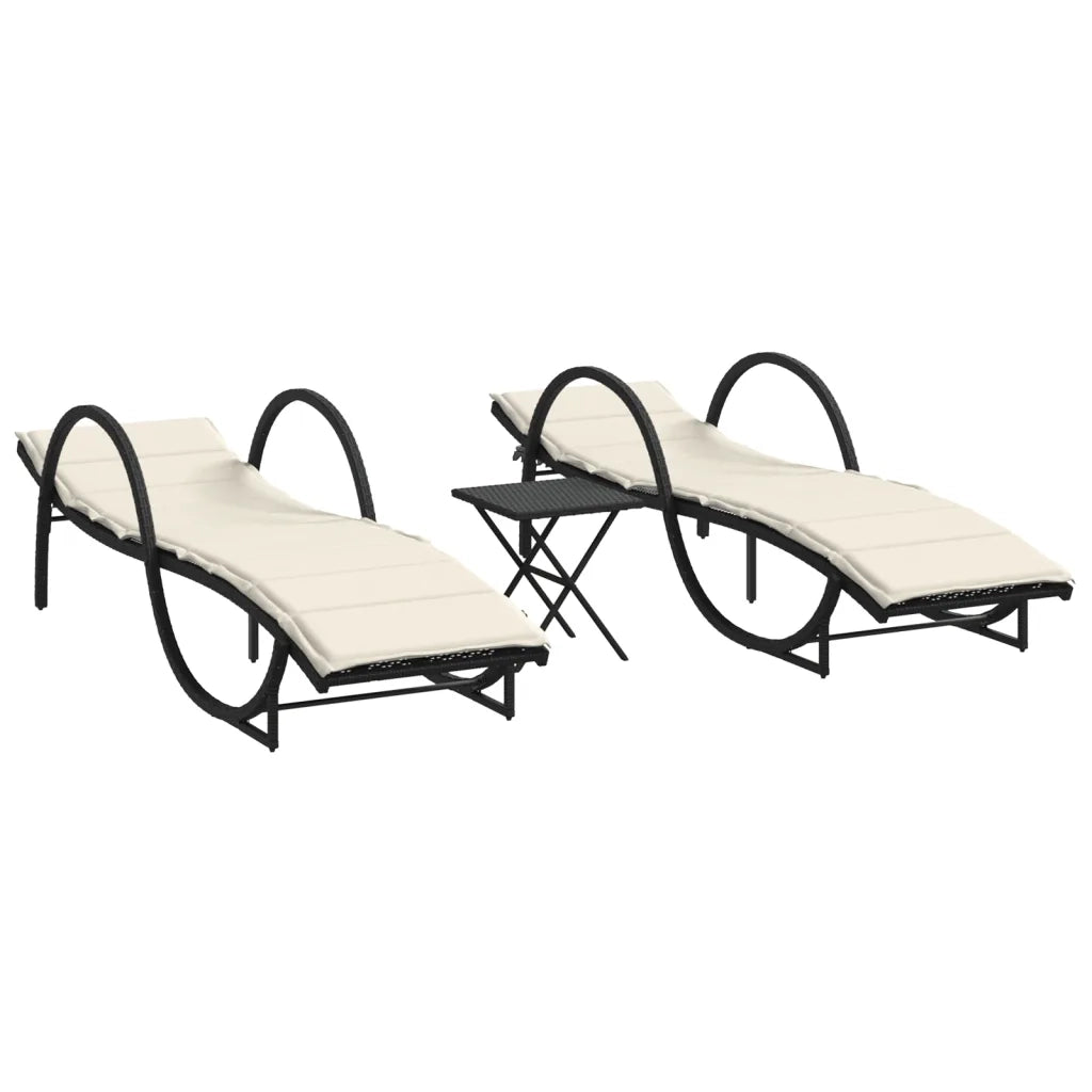 Lettini Prendisole 2 pz con Tavolino Nero in Polyrattan 368263