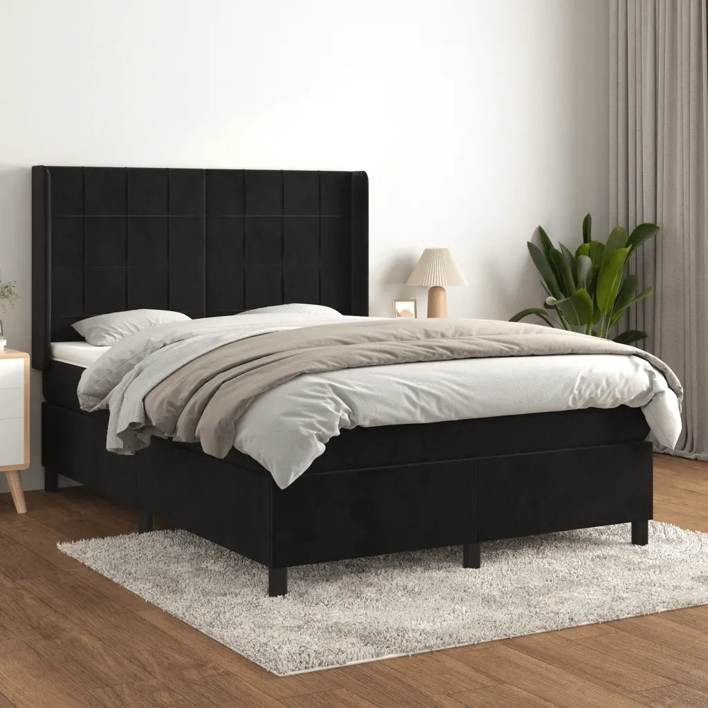 Giroletto a Molle con Materasso Nero 140x190 cm in Velluto 3132677