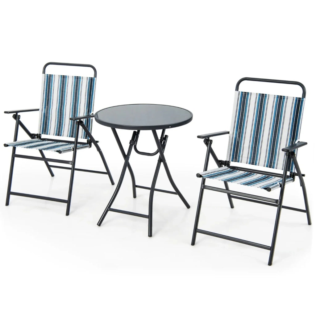 Set di 3 pezzi: tavolo rotondo e sedie pieghevoli 58 x 66 x 88 cm comodi metallo blu 20_0019331