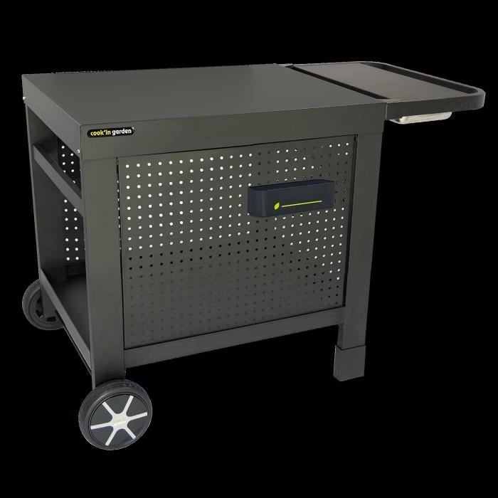 Carrello COOK'IN GARDEN REVA 110 PREMIUM - 100% metallo - Piano di lavoro (L.108 x P.55 cm) - 1 ripiano basso, 1 gonna, 1 alzatina