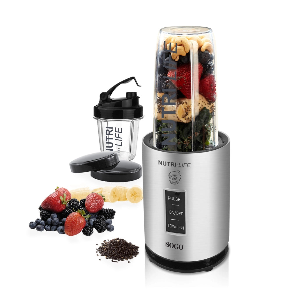 SOGO Frullatore Nutri-Life 1200W Mixer Potente per Smoothie, Frullati, Tritaghiaccio, 2 Bottiglie BPA-Free, Lame in Acciaio Inox