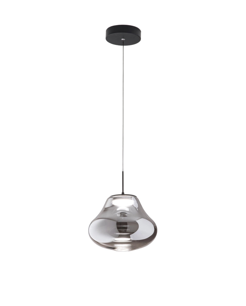 Lampada a Sospensione Deva Ø250mm Fumé, LED 14W 1510lm CCT Dimmerabile, Struttura in Metallo e Vetro Borosilicato - Deva