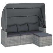 Divano Giardino 3 Posti-Sofa da giardino Tetto e Poggiapiedi Grigio Polyrattan